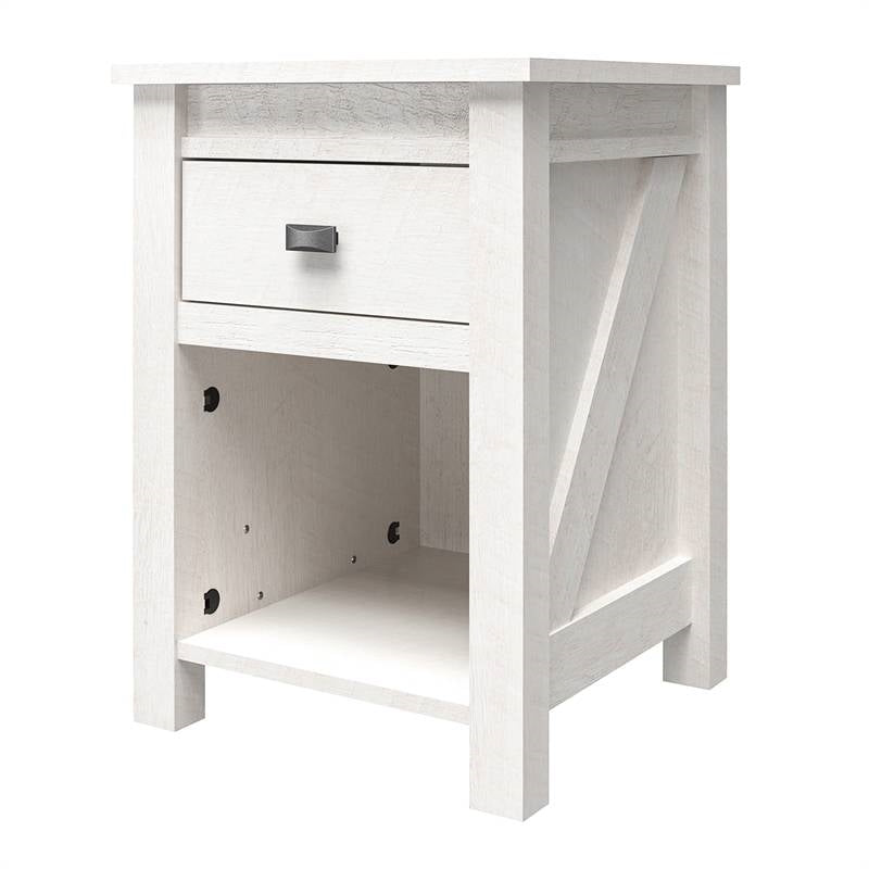 Farmhouse 1-Drawer Bedroom Nightstand with Open Shelf in Rustic Off-White Oak-0