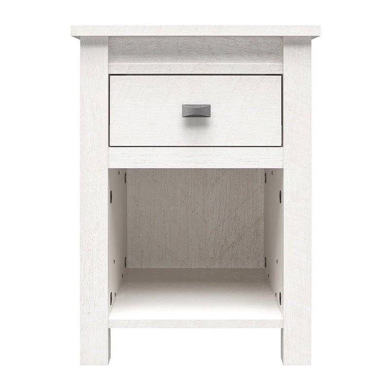 Farmhouse 1-Drawer Bedroom Nightstand with Open Shelf in Rustic Off-White Oak-2