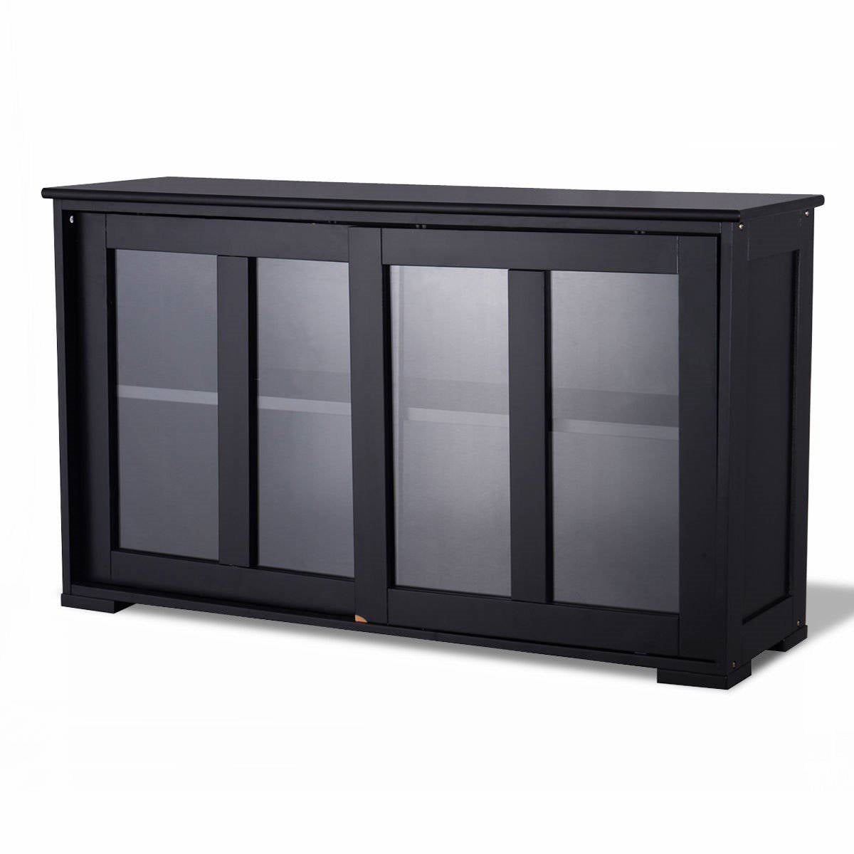 Black Sideboard Buffet Dining Storage Cabinet with 2 Glass Sliding Doors-1