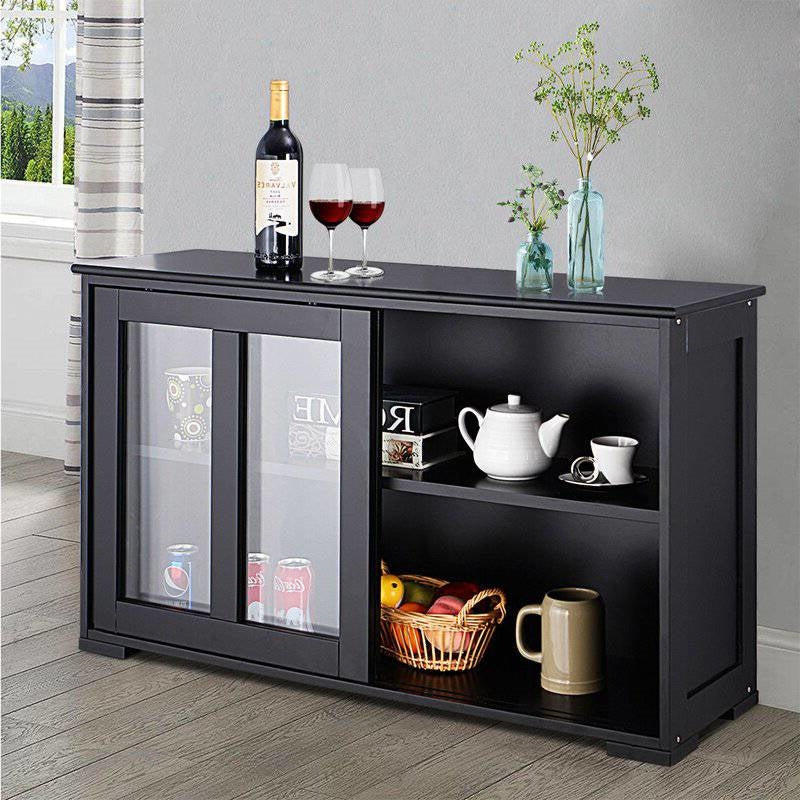 Black Sideboard Buffet Dining Storage Cabinet with 2 Glass Sliding Doors-3