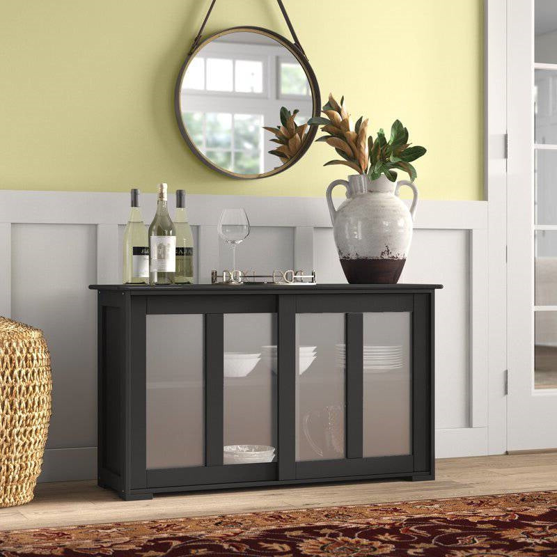 Black Sideboard Buffet Dining Storage Cabinet with 2 Glass Sliding Doors-4