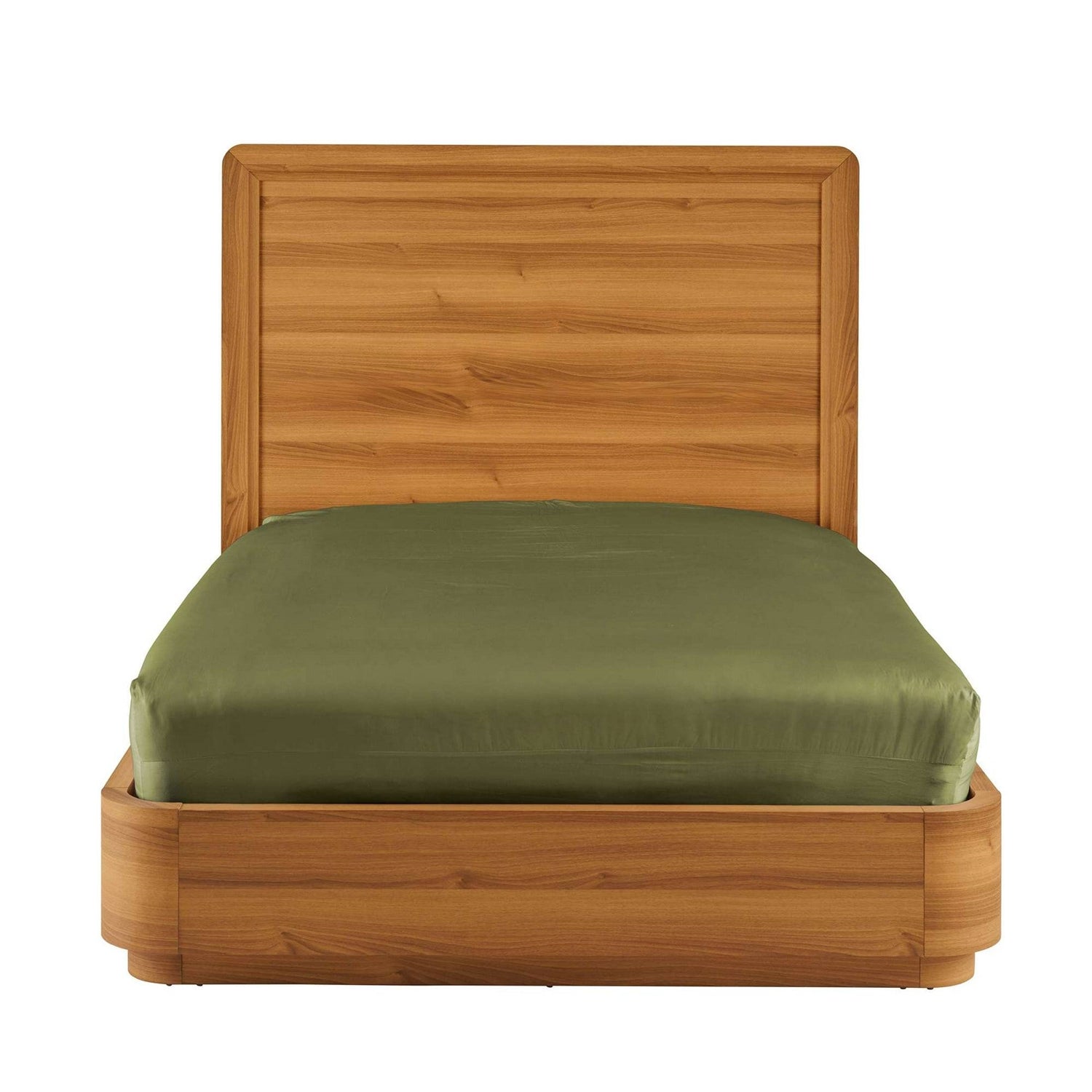 Queen Modern Wood Platform Bed Frame with Round Corners and Headboard-2