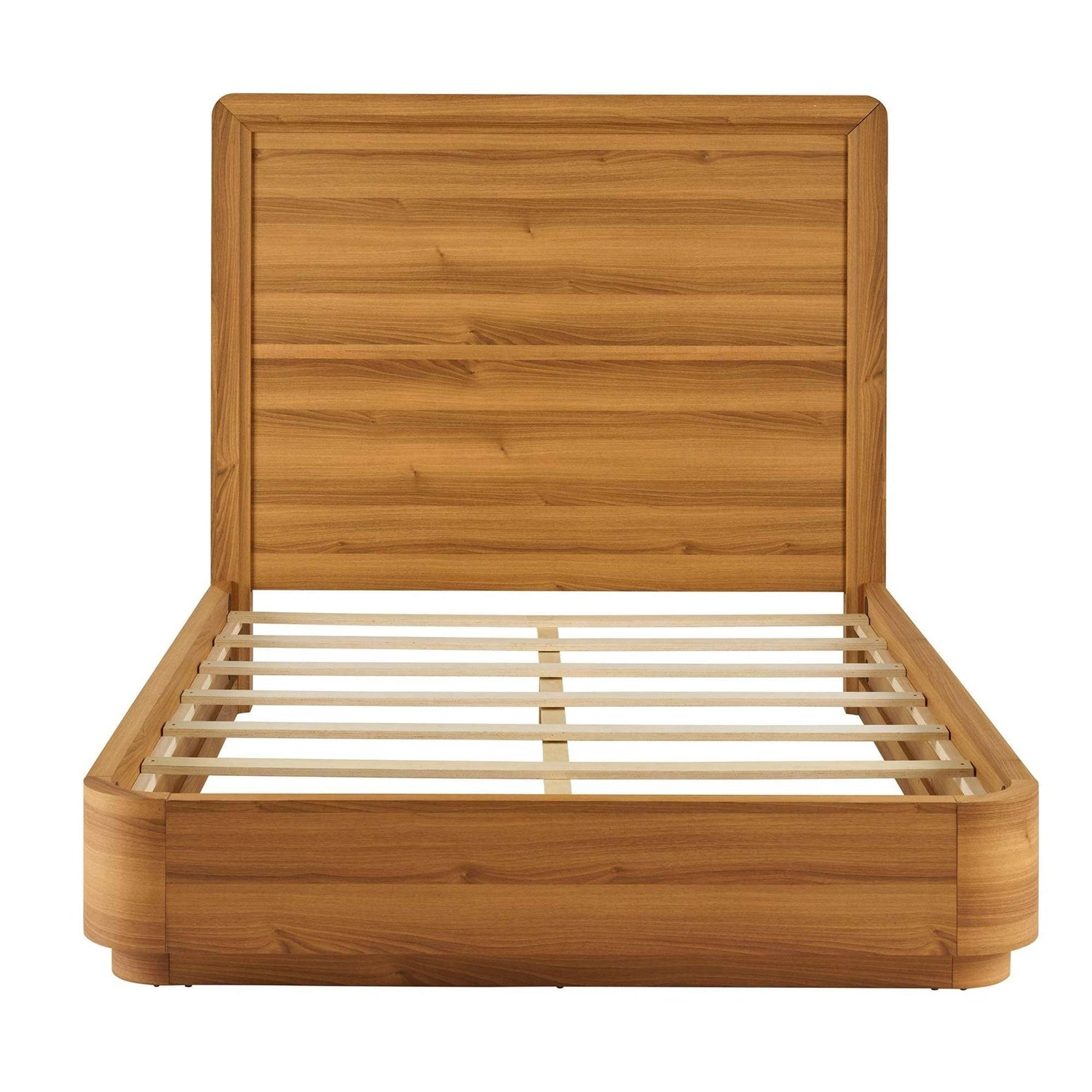 Queen Modern Wood Platform Bed Frame with Round Corners and Headboard-3