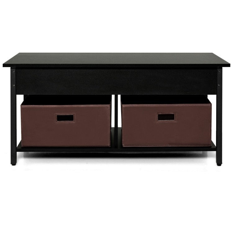 FarmHouse Black Lift-Top Multi Purpose Coffee Table with 2 Storage Drawers Bins-1