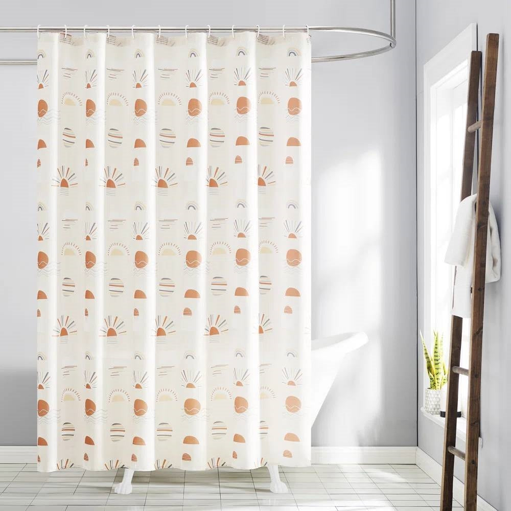 72-inch Cream White Orange Sunset Bohemian Pattern Shower Curtain-1