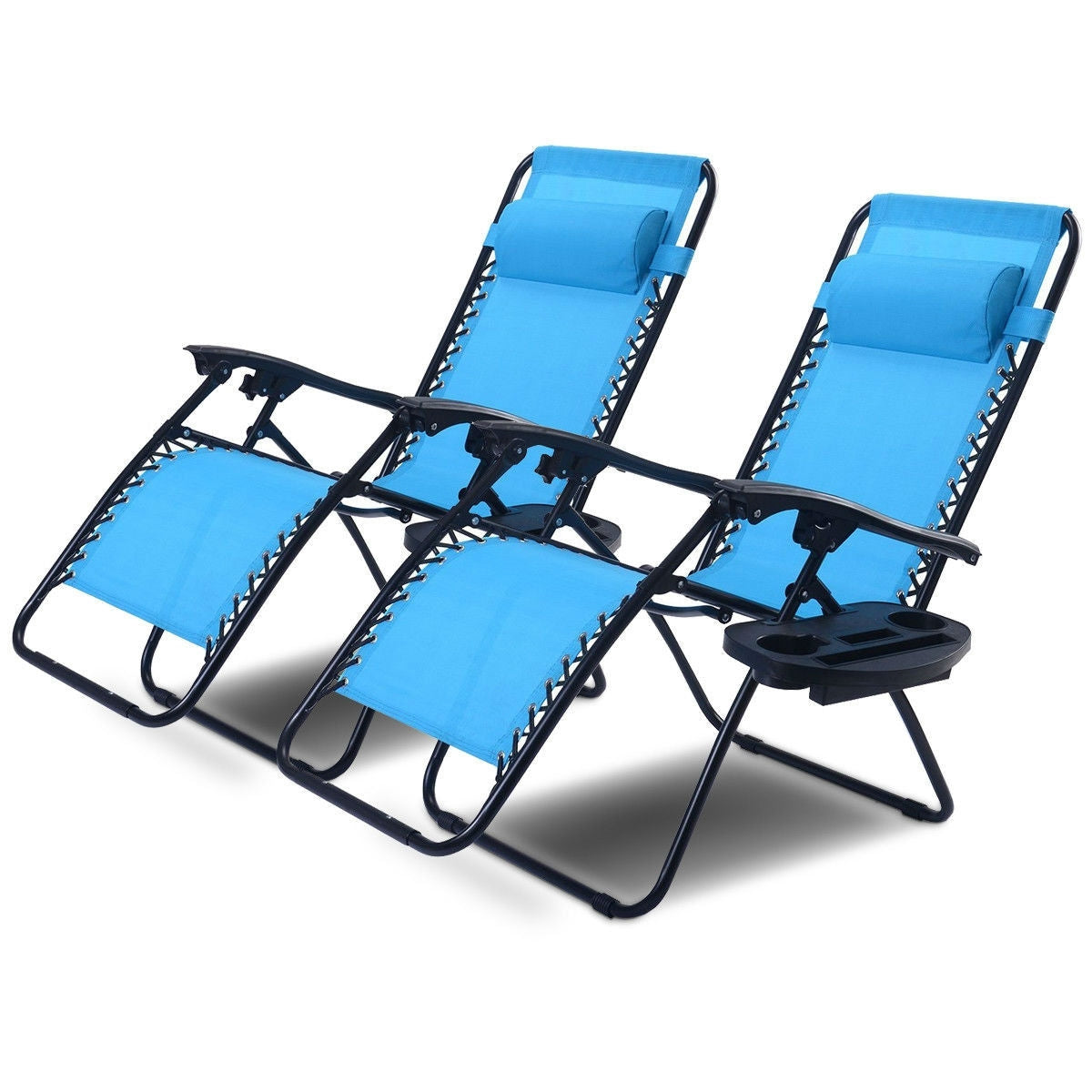 Set of 2 Blue Folding Outdoor Zero Gravity Lounge Chair Recliner-0