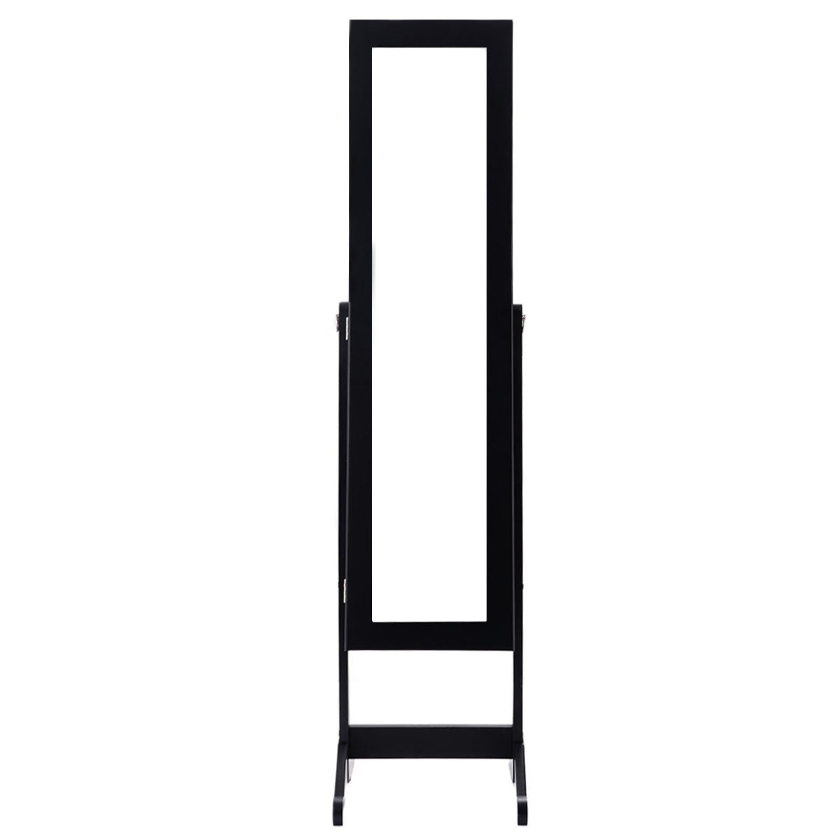 Black Wood Jewelry Storage Cabinet Freestanding Floor Mirror-2