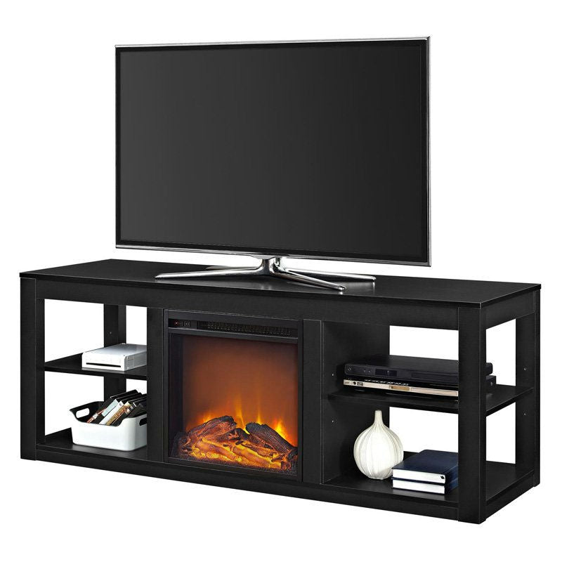 Modern 2-in-1 Electric Fireplace TV Stand in Black-0