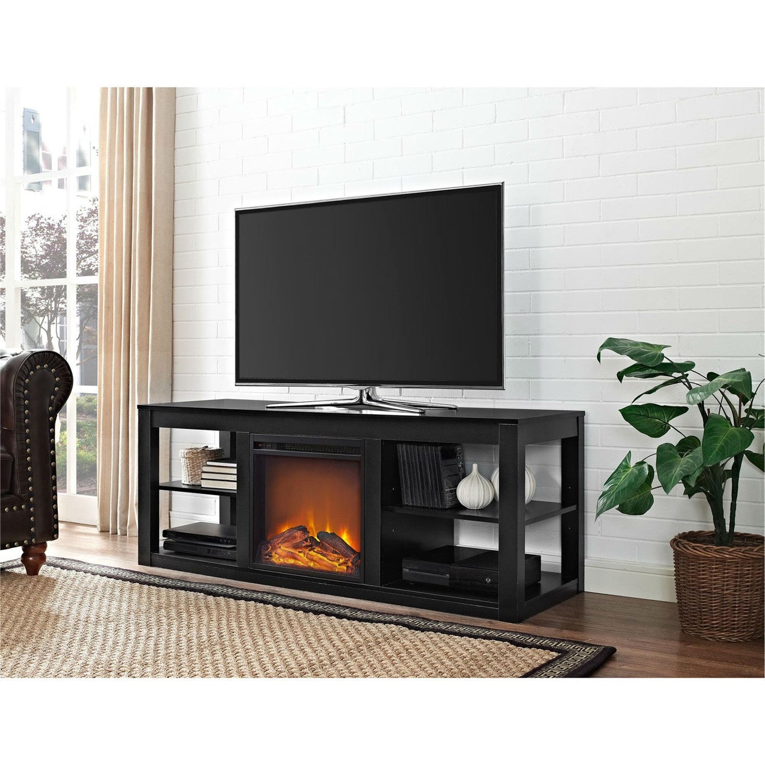 Modern 2-in-1 Electric Fireplace TV Stand in Black-1