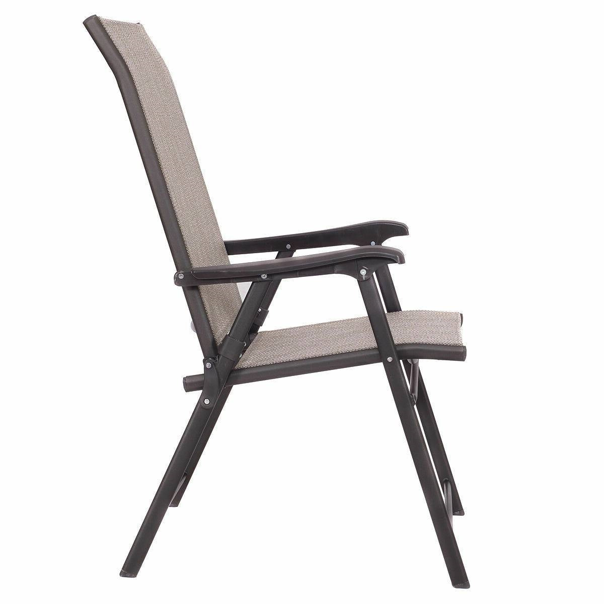 Set of 2 Outdoor Folding Patio Chairs in Brown with Black Metal Frame-3