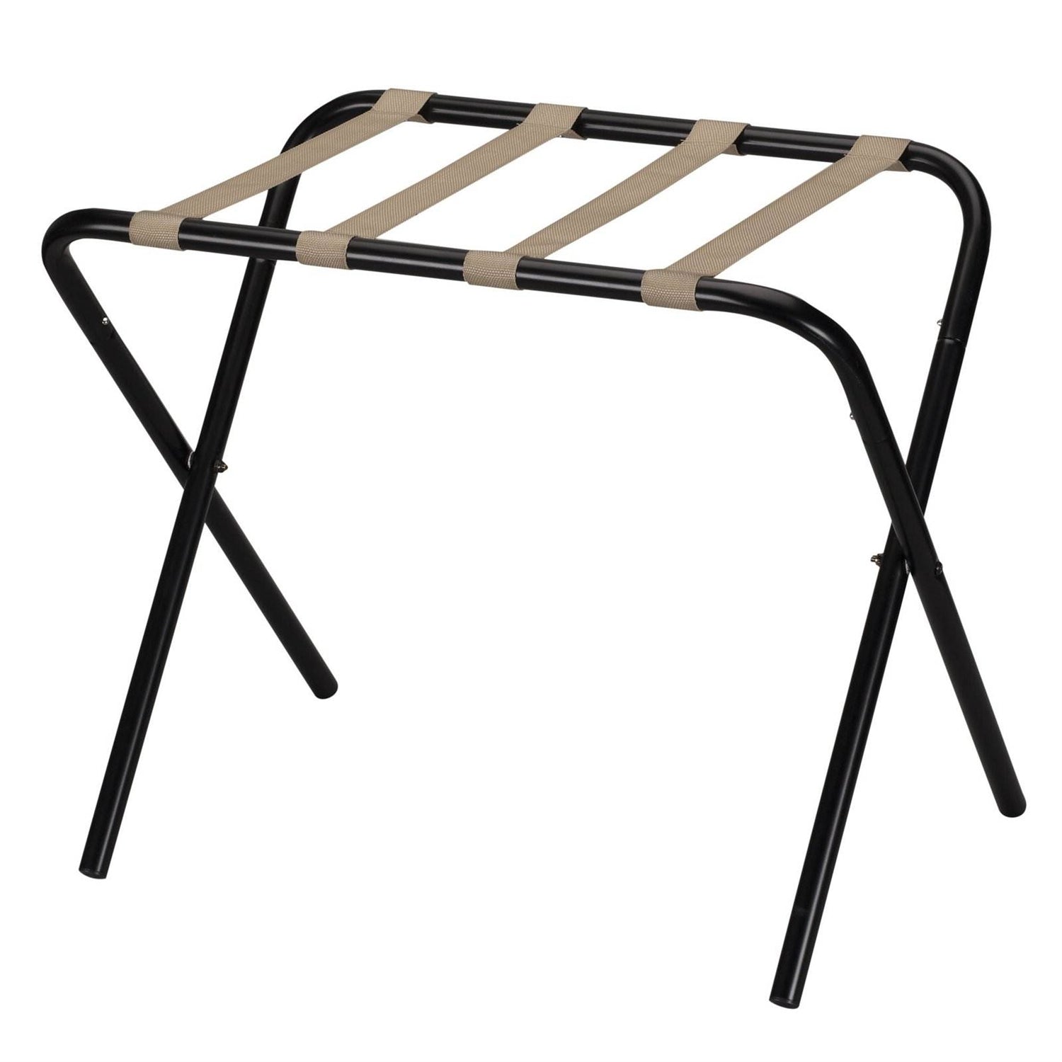 Black Metal Folding Luggage Rack with Khaki Fabric Straps-3