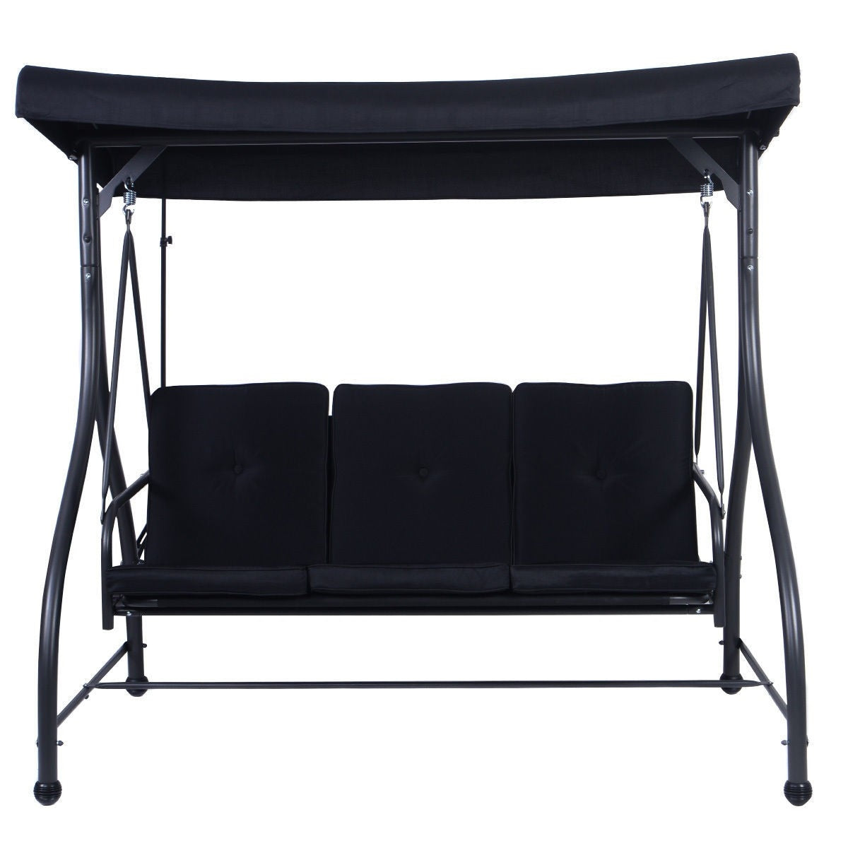 Black Adjustable 3 Seat Cushioned Porch Patio Canopy Swing Chair-0