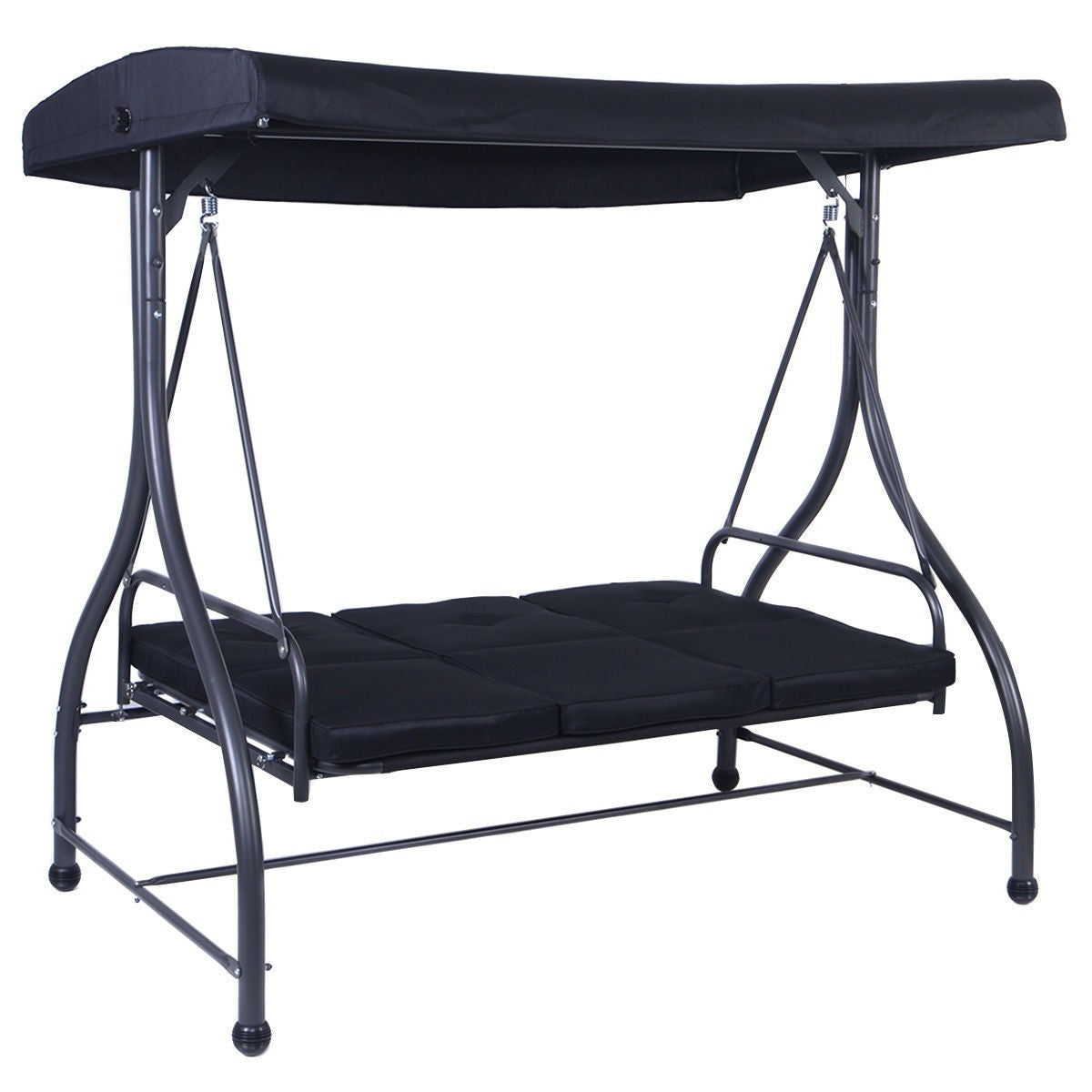 Black Adjustable 3 Seat Cushioned Porch Patio Canopy Swing Chair-2