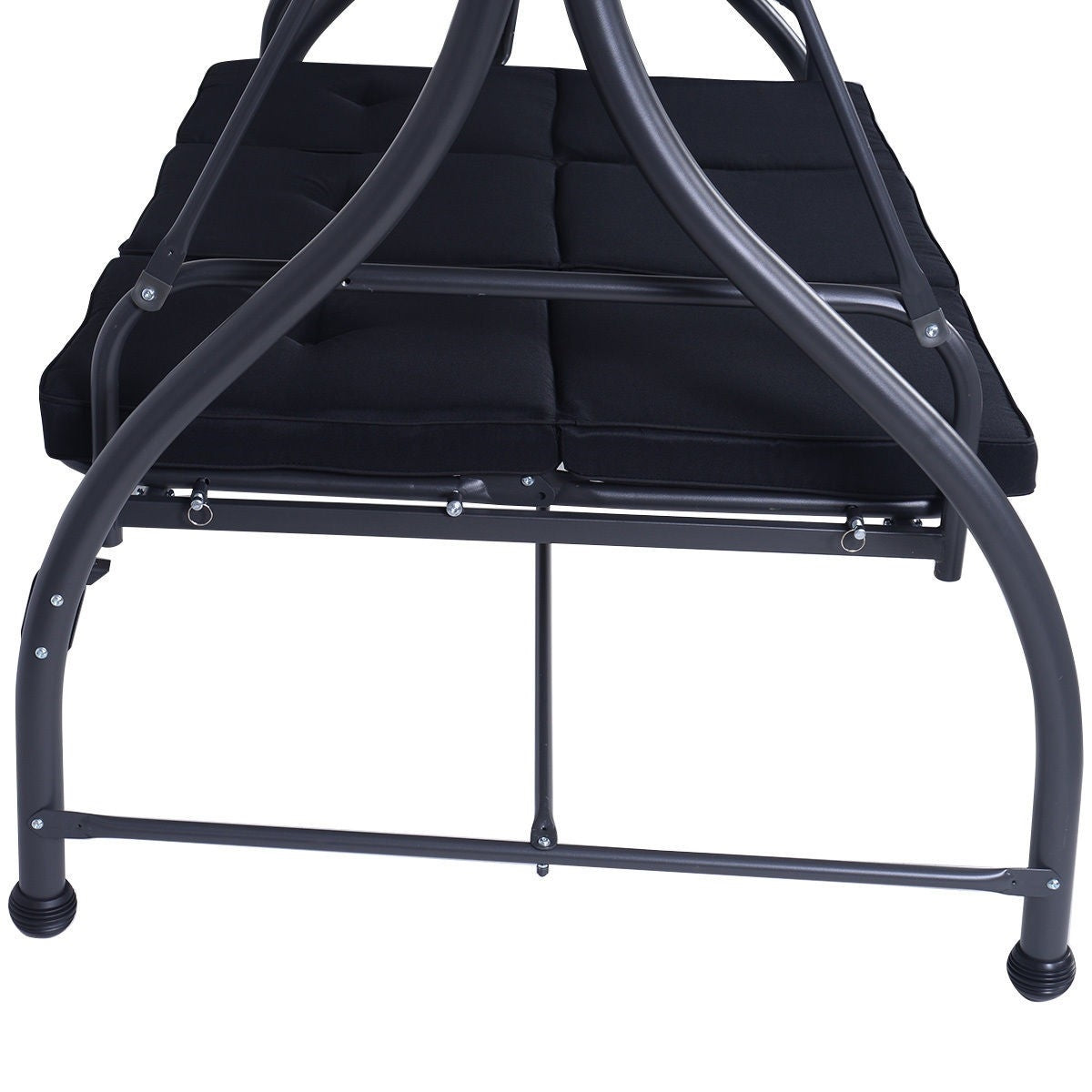 Black Adjustable 3 Seat Cushioned Porch Patio Canopy Swing Chair-3