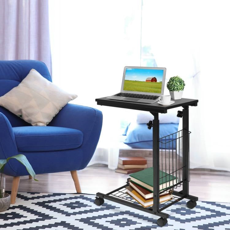 Black Multipurpose Adjustable Height TV Tray Sofa Table on Wheels-1