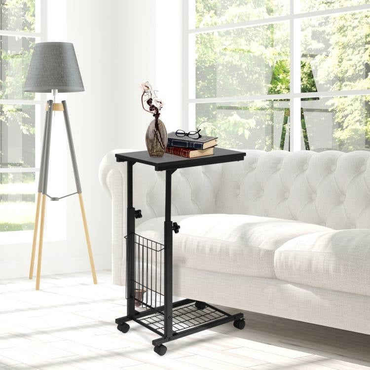 Black Multipurpose Adjustable Height TV Tray Sofa Table on Wheels-2