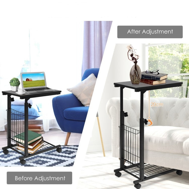 Black Multipurpose Adjustable Height TV Tray Sofa Table on Wheels-3