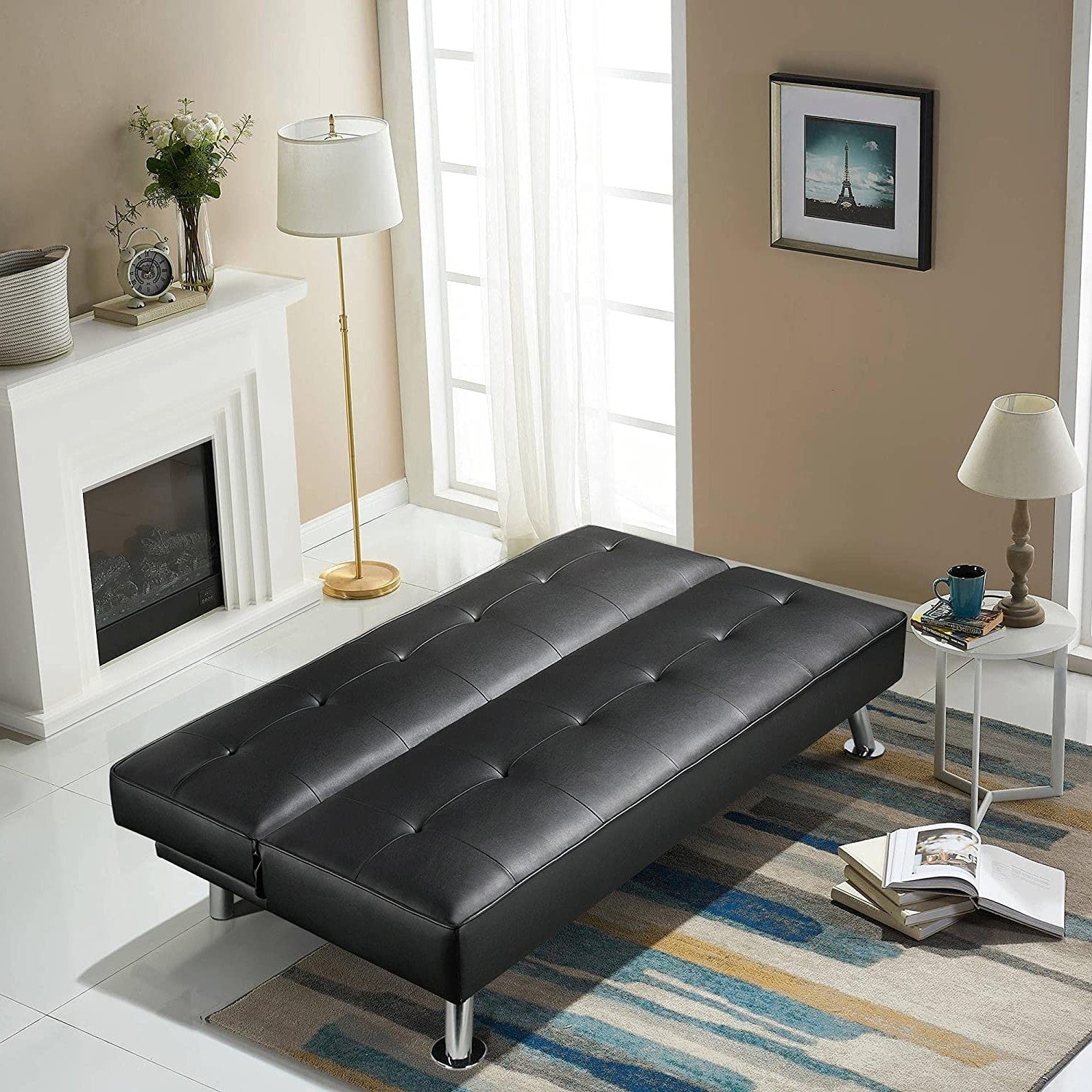 Black Faux Leather Click Clack Adjustable Futon Sleeper Sofa-3