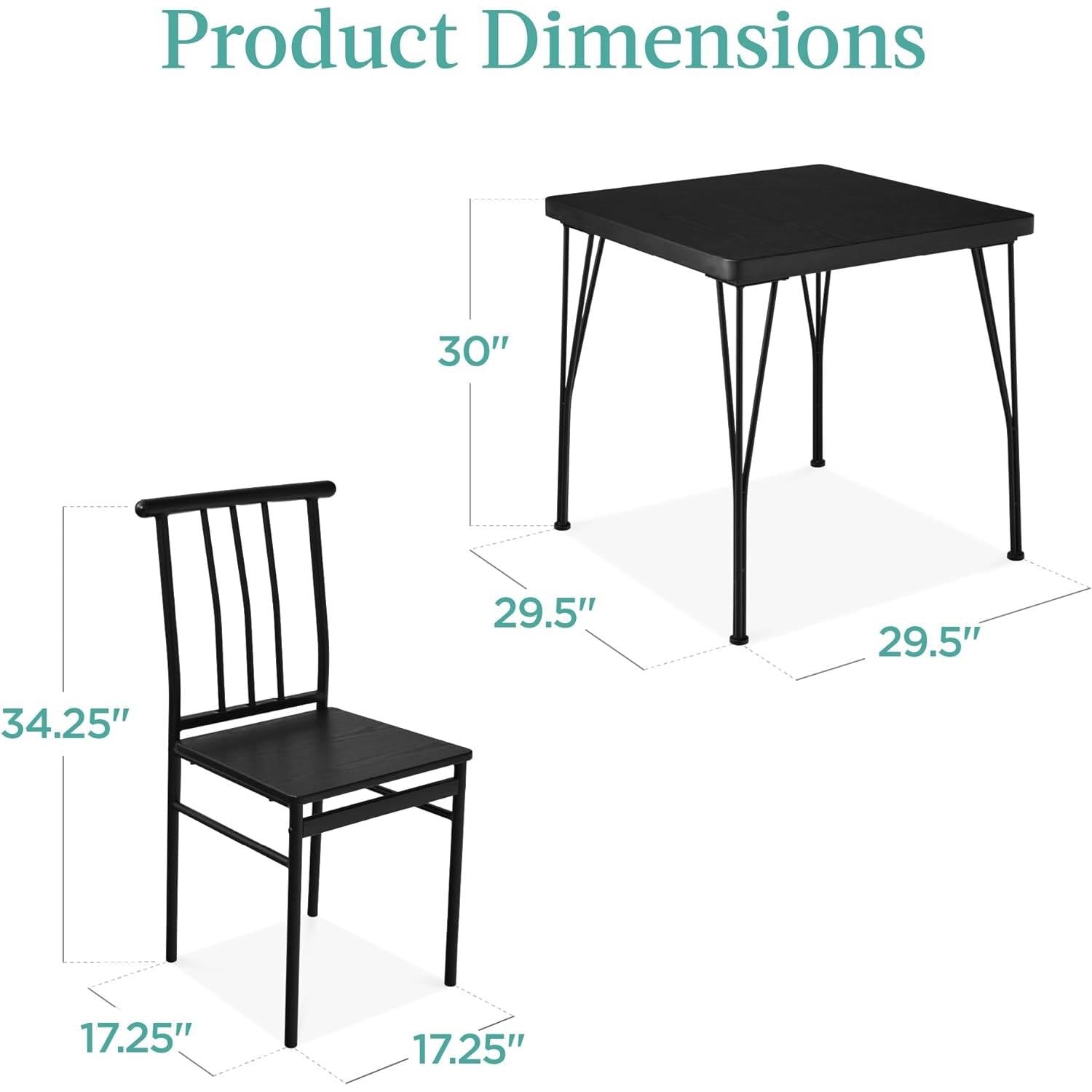 Modern 3-Piece Metal Frame Dining Set with Black Wood Top Table and 2 Chairs-2