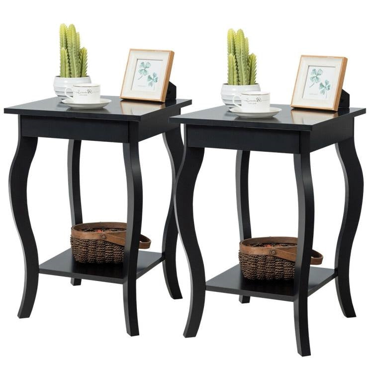 Stylish Nightstand End Table in Black Wood Finish - Set of 2-0