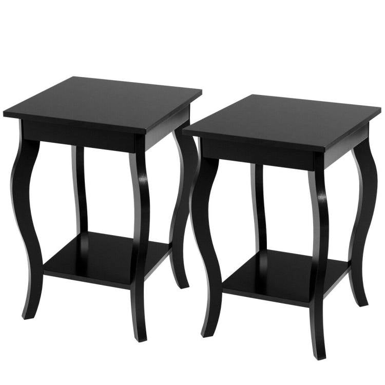 Stylish Nightstand End Table in Black Wood Finish - Set of 2-1