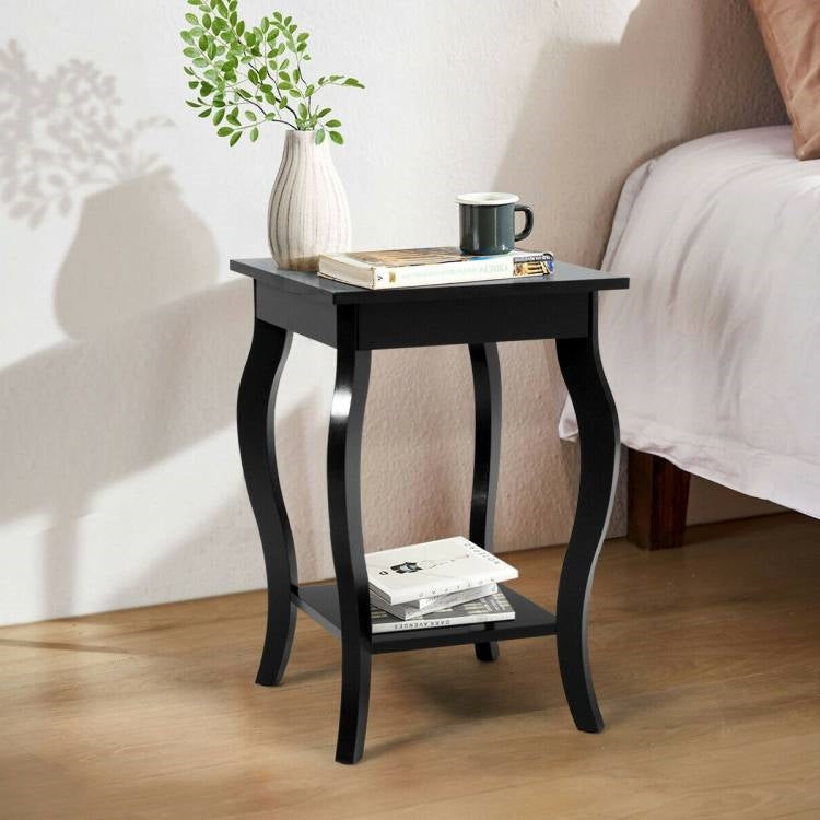 Stylish Nightstand End Table in Black Wood Finish - Set of 2-3