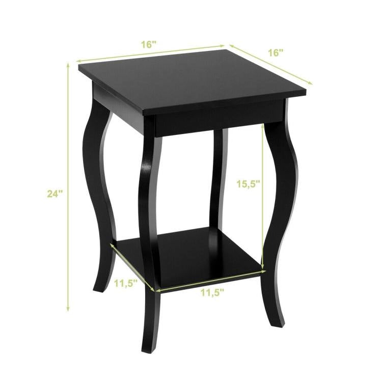 Stylish Nightstand End Table in Black Wood Finish - Set of 2-4