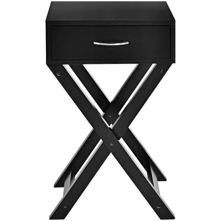 X-Shape 1 Drawer Nightstand End Side Table Storage in Black-0