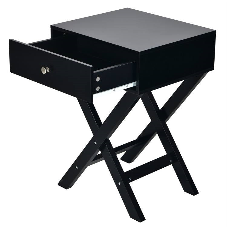 X-Shape 1 Drawer Nightstand End/Side Table Storage in Black-1