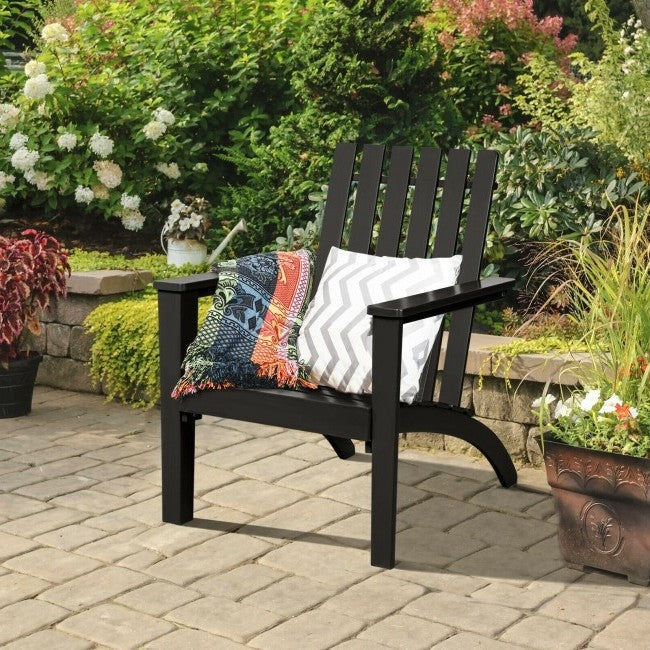 Indoor/Outdoor Acacia Wood Adirondack Lounge Armchair - Black-2