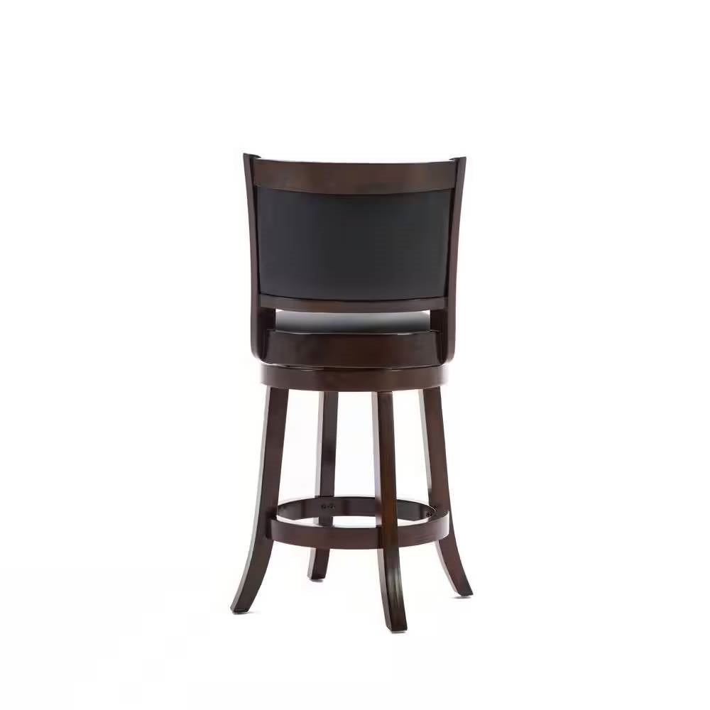 Counter Height Barstool in Dark Brown Wood Finish with Black Padded Swivel Seat-3