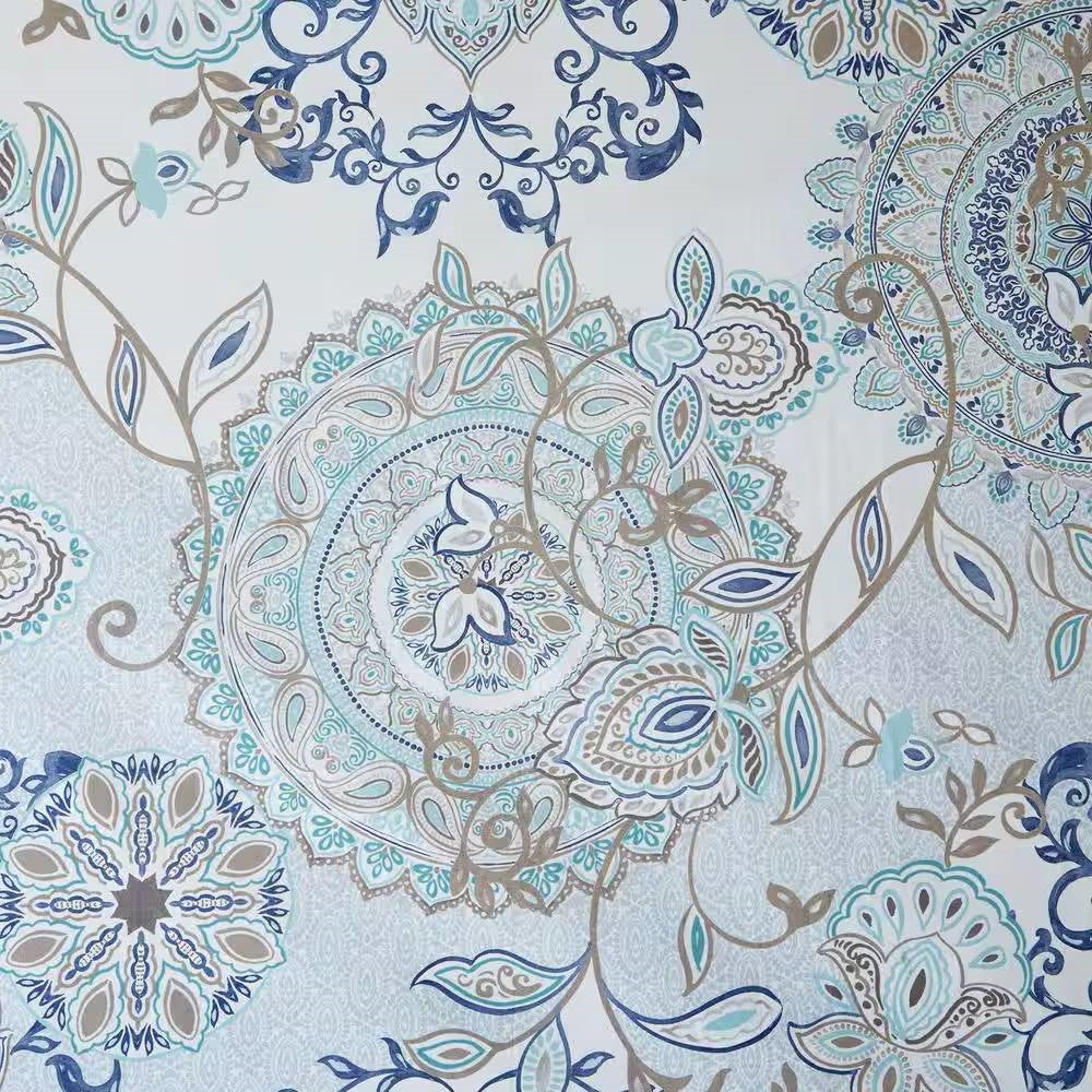 72-inch Cotton Shower Curtain with Blue Watercolor Paisley Floral Motif-2