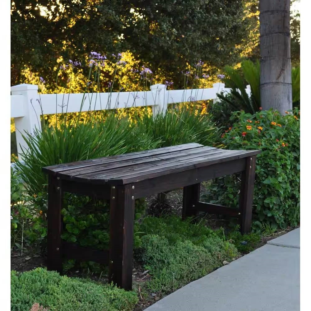 4-ft. Outdoor Patio Cedar Wood Backless Garden Bench in Burnt Brown Finish-1