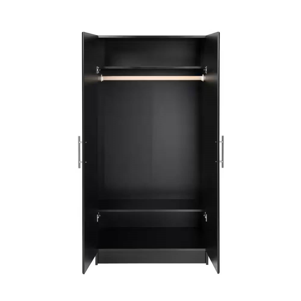 Black Freestanding Bedroom Cabinet Armoire Wardrobe Closet with Hanging Rail-2