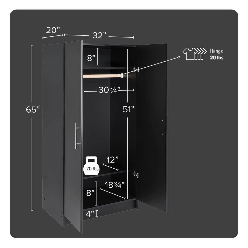 Black Freestanding Bedroom Cabinet Armoire Wardrobe Closet with Hanging Rail-4