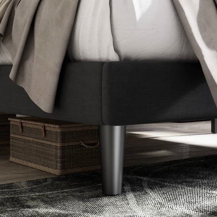 Full size Black Linen Upholstered Platform Bed with Button-Tufted Headboard-2