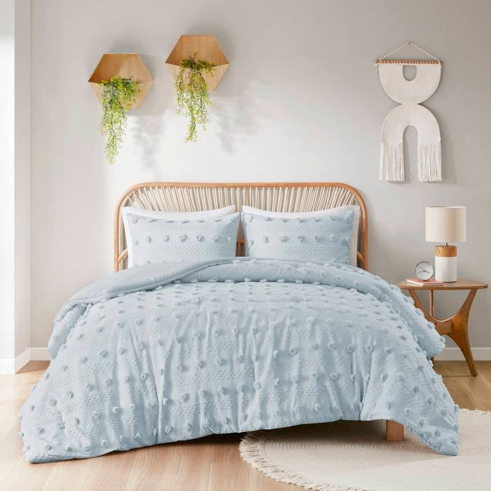 King/Cal King 3-Piece Blue Pompom Microfiber Hypoallergenic Comforter Set-1