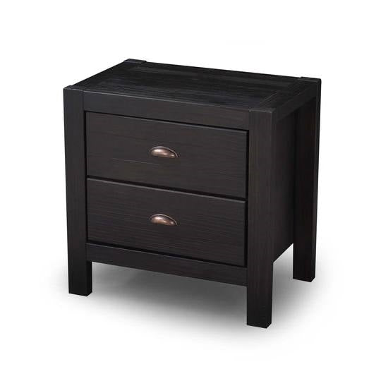 Farmhouse Style Solid Pine Wood 2-Drawer Nightstand Bedside Table in Black-0