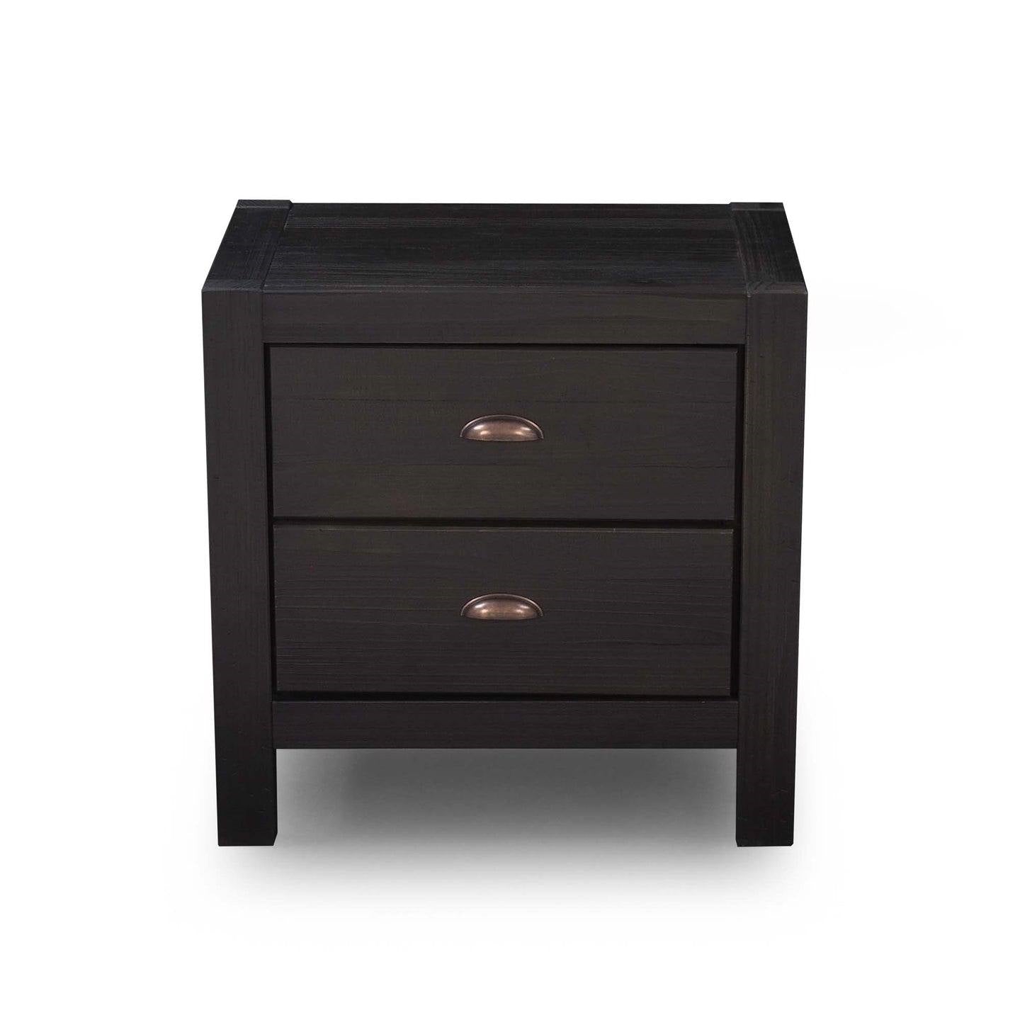 Farmhouse Style Solid Pine Wood 2-Drawer Nightstand Bedside Table in Black-2