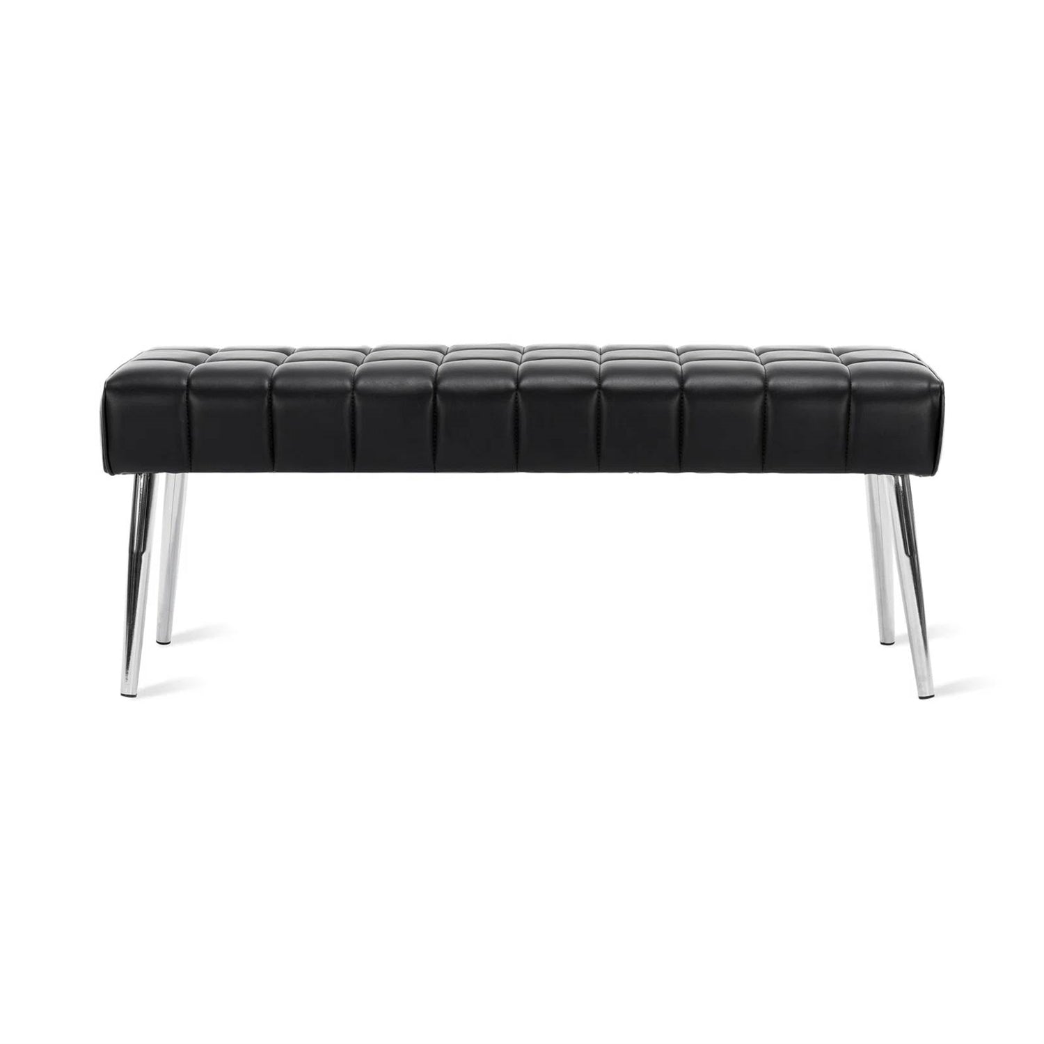 Mid-Century Modern End of Bed Bench with Black PU Leather Seat and Tapered Legs-1