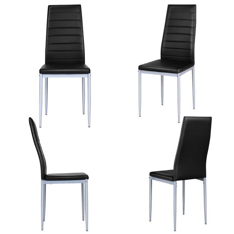 Set of 4 Modern High Back Black PVC Leather Dining Chairs with Metal Legs-0