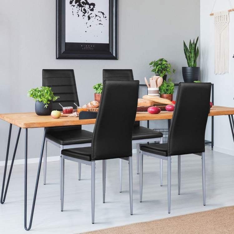 Set of 4 Modern High Back Black PVC Leather Dining Chairs with Metal Legs-1