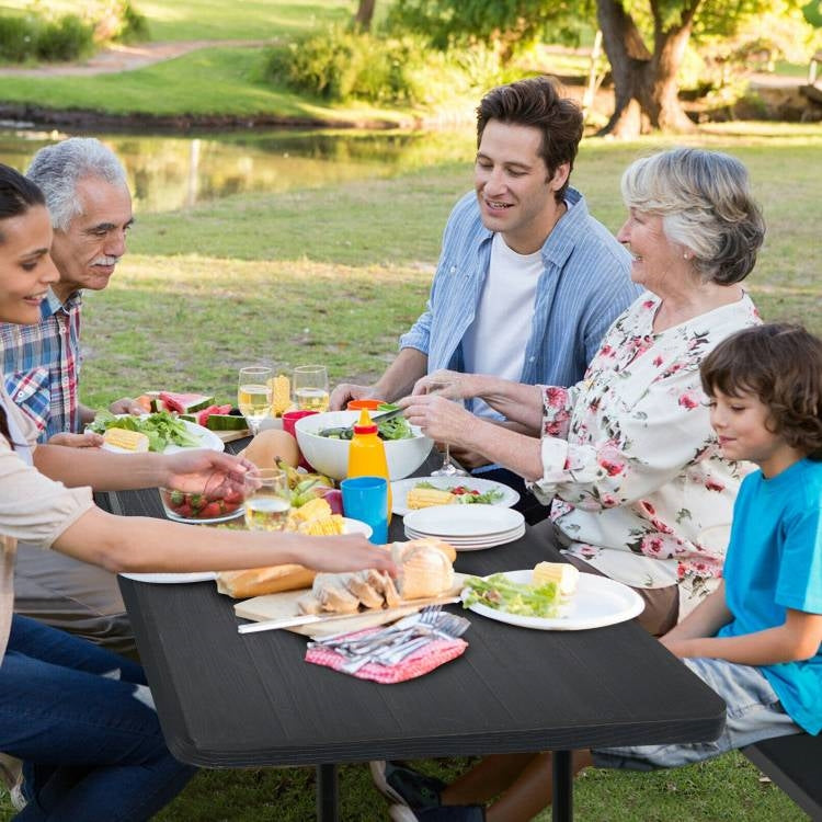 Folding Picnic Table with 2 Benches Outdoor Patio Dining Set in Black-2