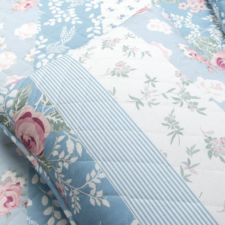 Full/Queen Blue Pink White Beige Floral Cottage Lightweight 3-Piece Quilt Set-4