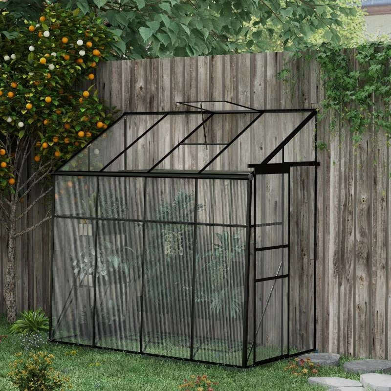 8.3 ft x 4.1 ft Outdoor Polycarbonate Lean-to Greenhouse with Black Metal Frame-1