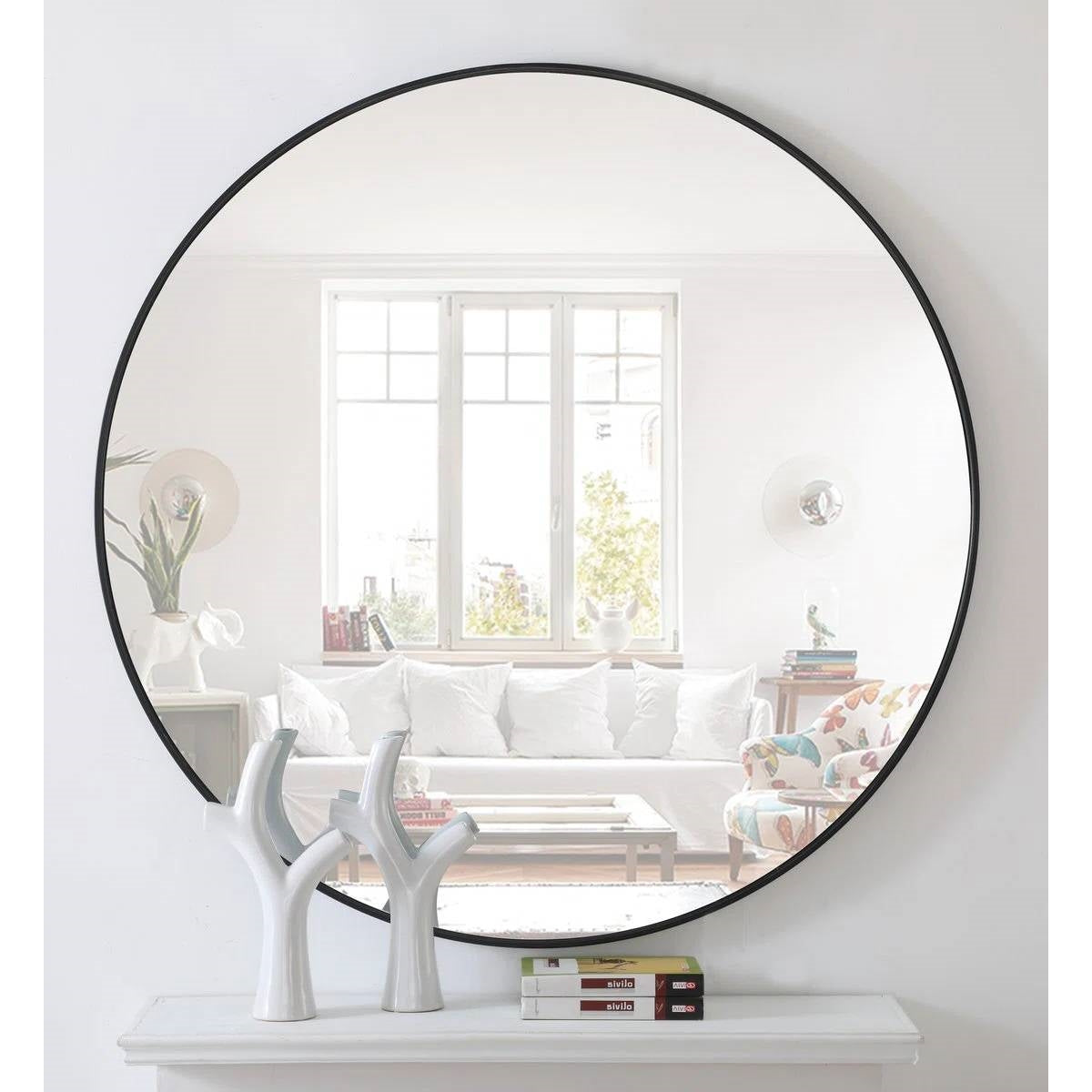 Round 42-inch Wall Mirror in Black - Living Room Bedroom Accent Bathroom Mirror-0