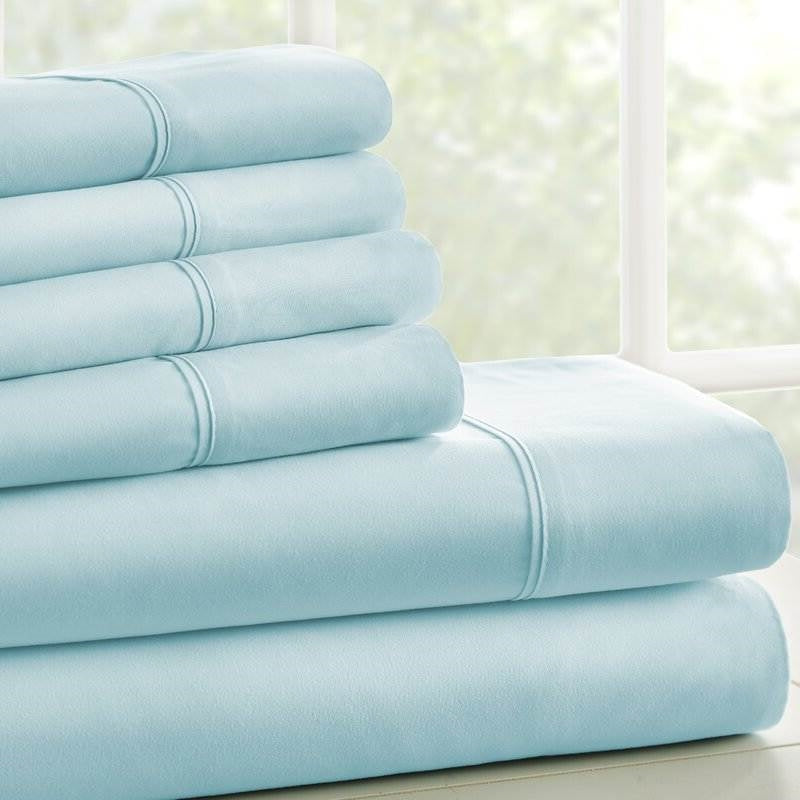 Full Size Aqua 6 Piece Wrinkle Resistant Microfiber Polyester Sheet Set-0