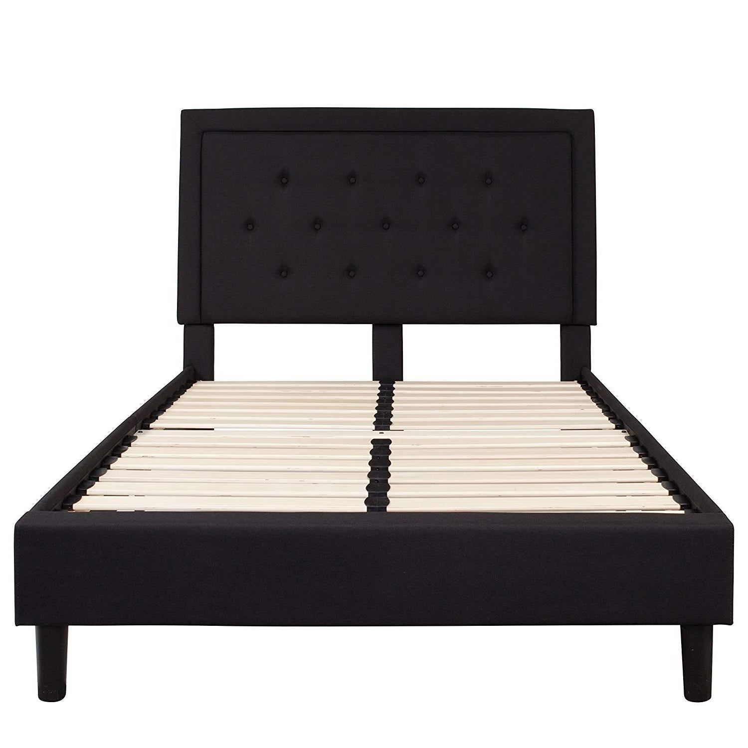 Full size Black Fabric Upholstered Platform Bed Frame with Headboard-1