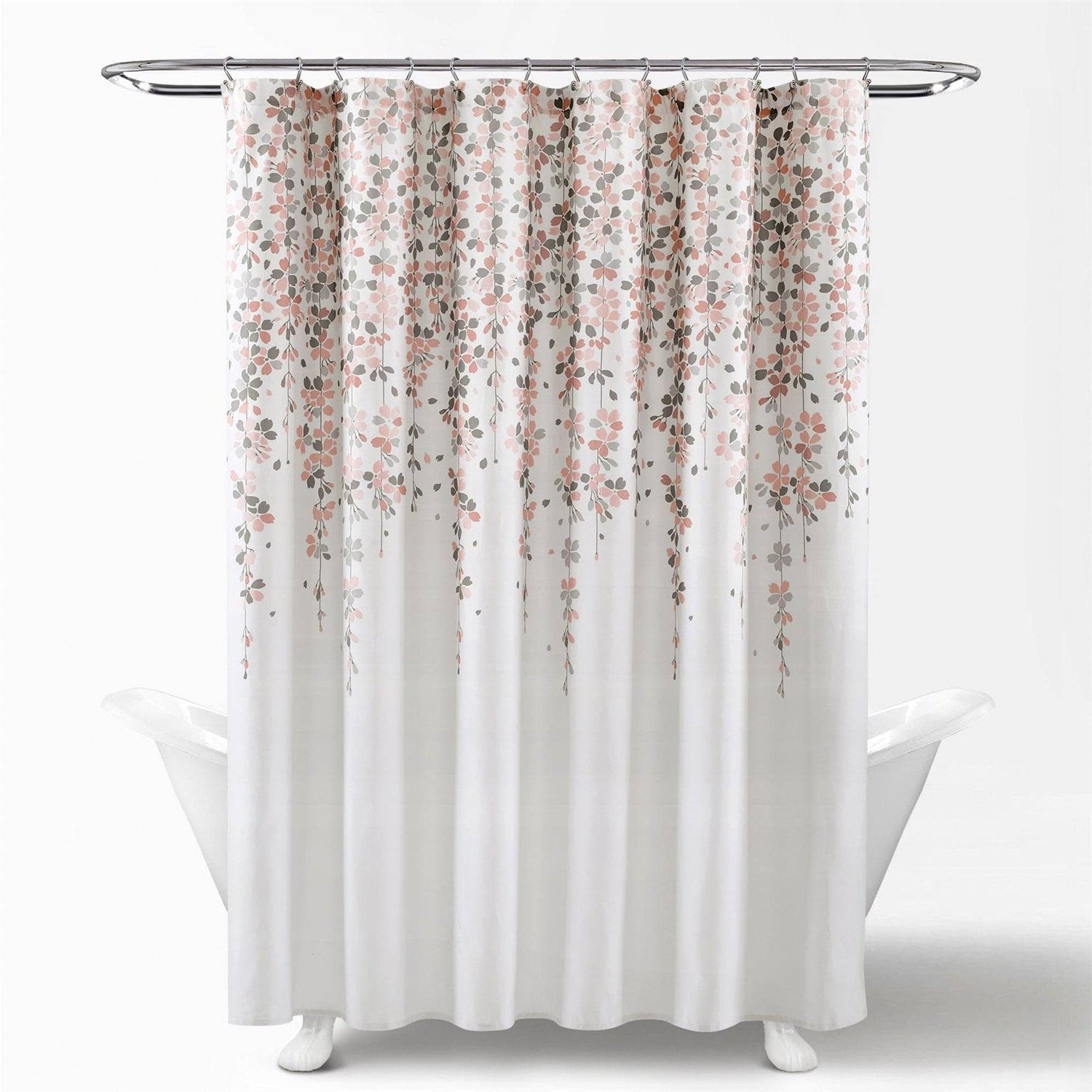 72-inch Off-White Beige Peach Pink Grey Floral Vines Flowers Shower Curtain-0