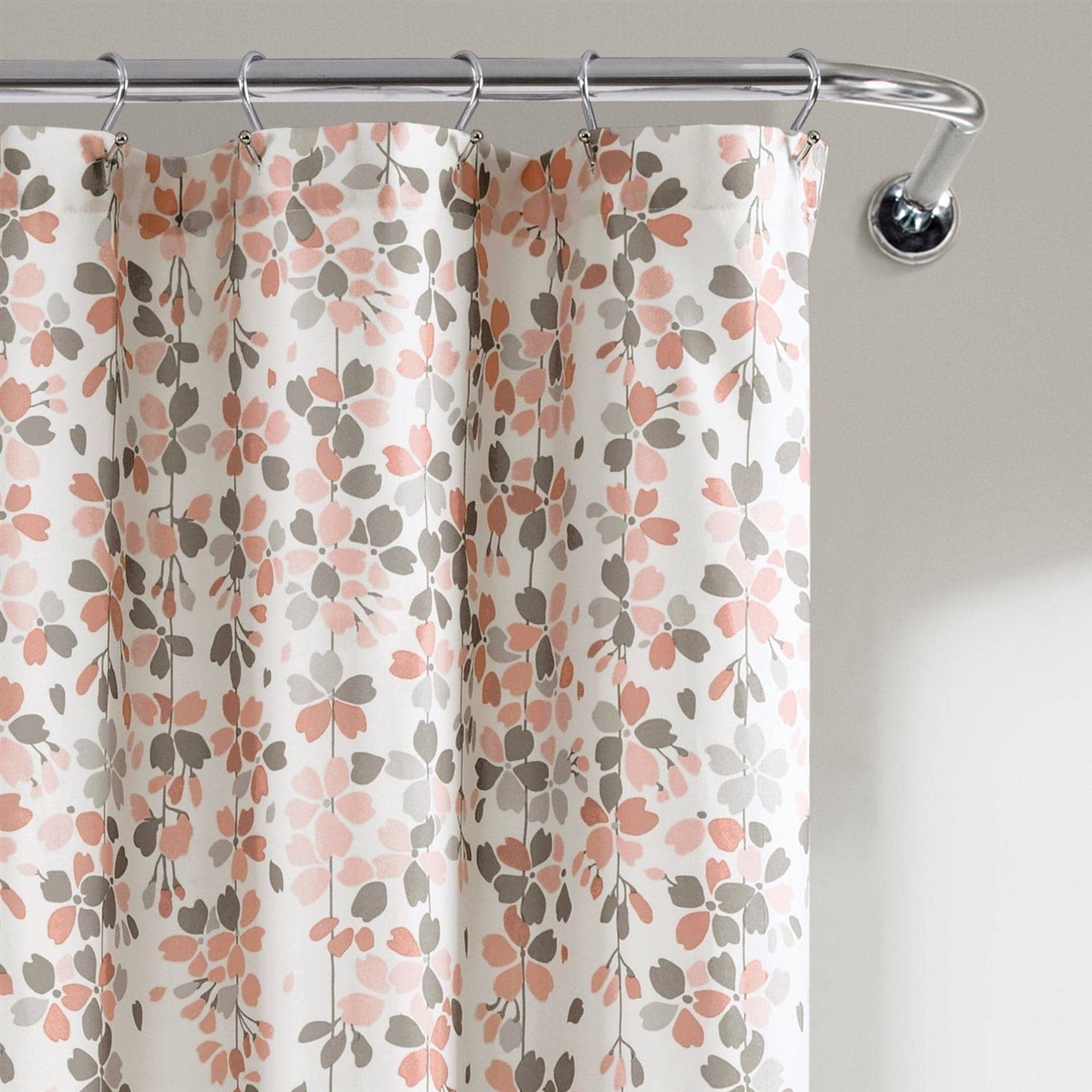 72-inch Off-White Beige Peach Pink Grey Floral Vines Flowers Shower Curtain-2